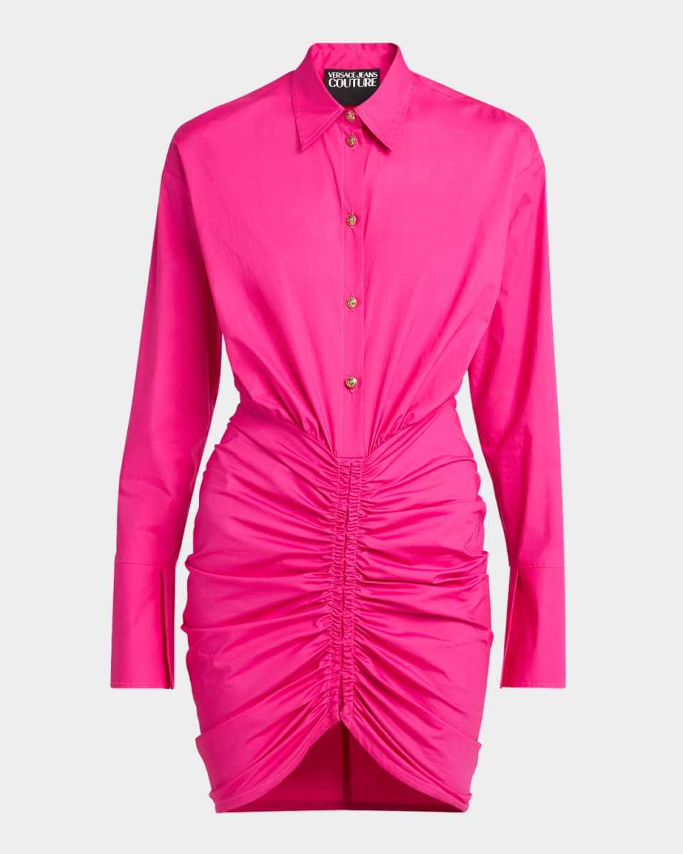 Ruched Long-Sleeve Shirtdress